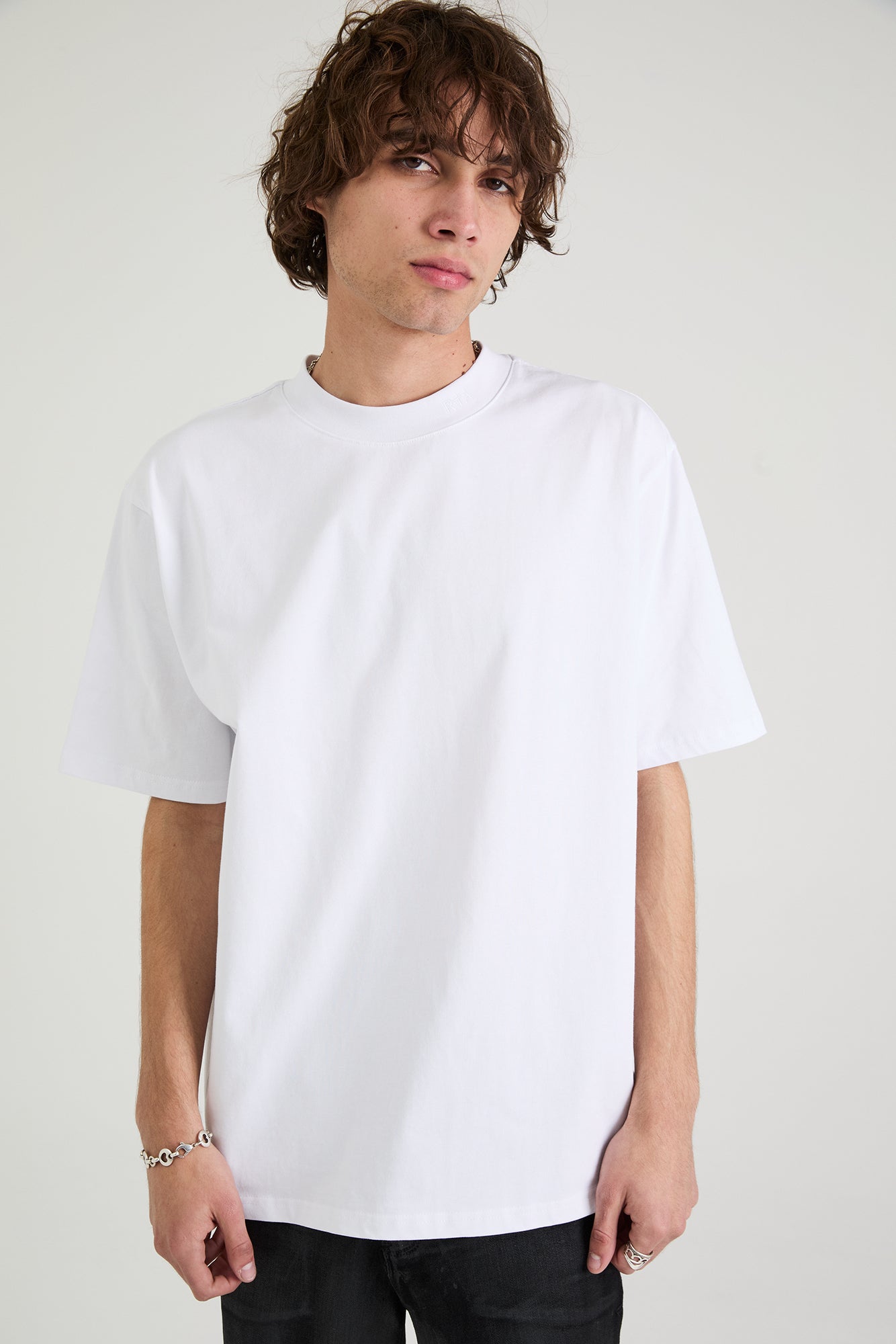 RICO Mock Neck Short Sleeve T-Shirt for Men - White Collar Logo Design | Casual Wear, Office Outfit, Street Style Fashion