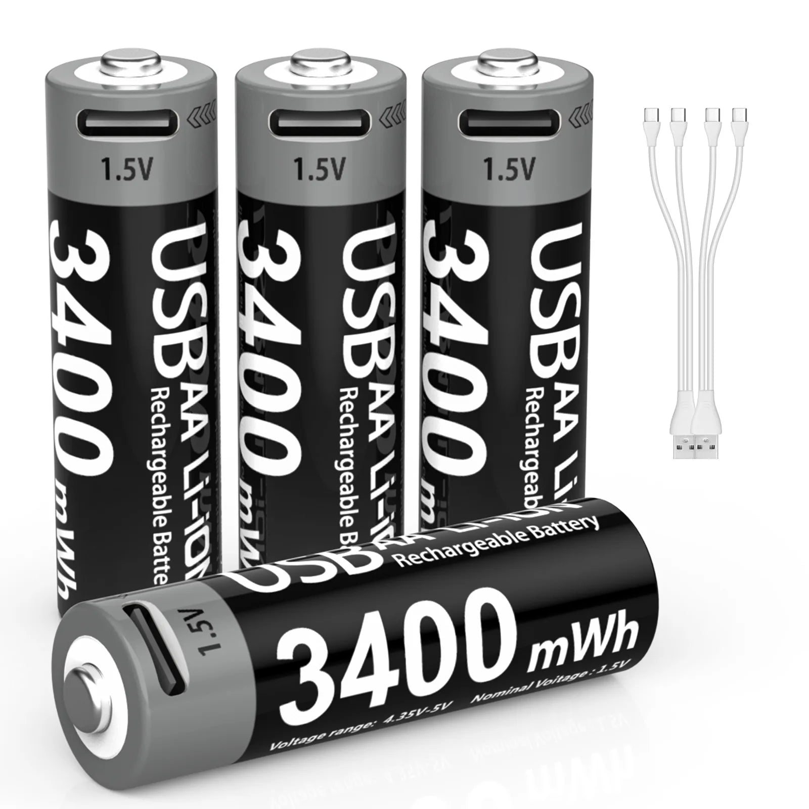 MATOV 1.5V AA 3400mWh USB-C Rechargeable Lithium Batteries - 4 Pack, Long Lasting Power for Hunting Cameras, Smart Door Locks, Remote Controls, Wireless Mice & Microphones - Perfect for Outdoor Gear & Smart Home Devices