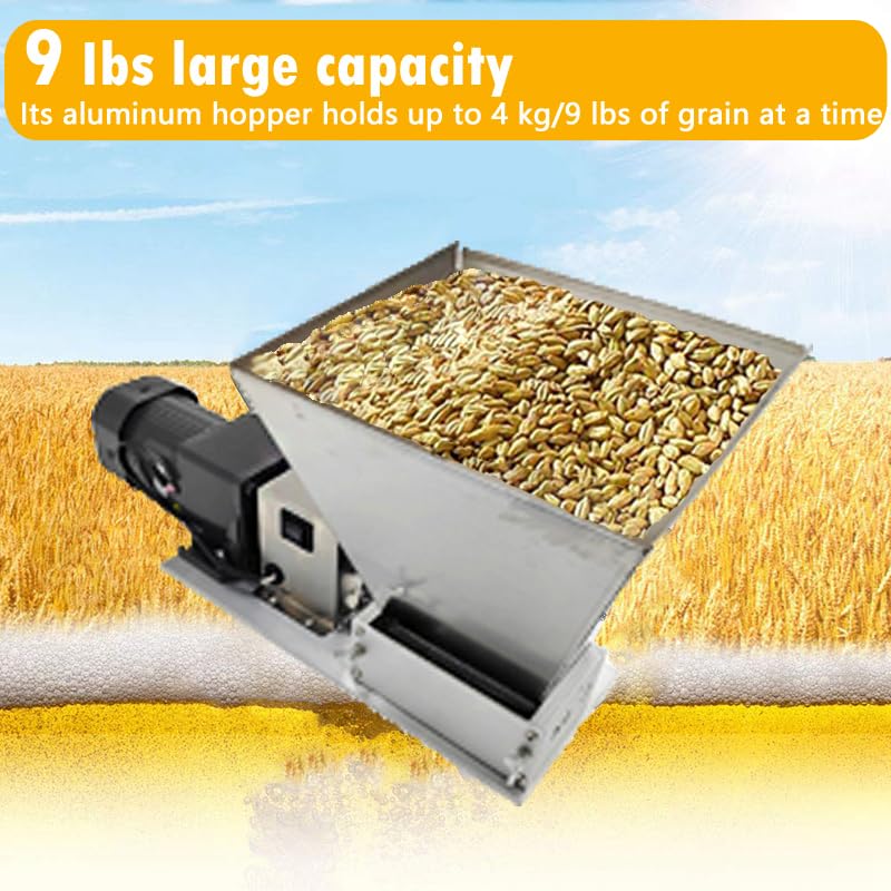 110V 60W 75RPM Stainless Steel Grain Grinder Mill - Manual/Electric Dual Mode with 4 Hopper & 2 Rollers - Perfect for Home Brewing, Crushing Malt, Corn, Wheat, Cereal & Beans - Ideal for Beer Making, Baking & Coffee Grinding