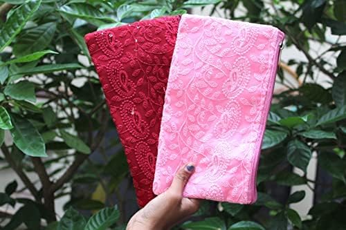 Premium 2-Pack Maroon & Pink Cosmetic Bags with Dual Zippers - Waterproof Makeup Organizer for Travel, Gym & Daily Essentials Storage
