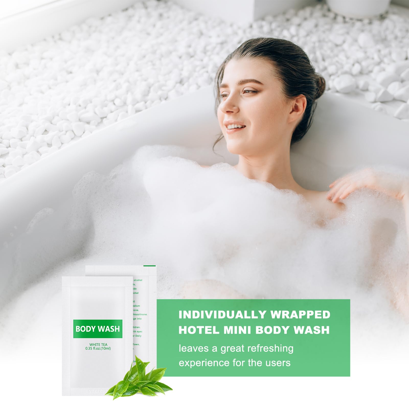 200-Pack 0.35 fl oz/10ml Travel-Size Shampoo & Body Wash Bulk Bundle - Individually Wrapped, White Tea Scent | Perfect for Hotels, Gyms, Travel Kits & Sample Giveaways