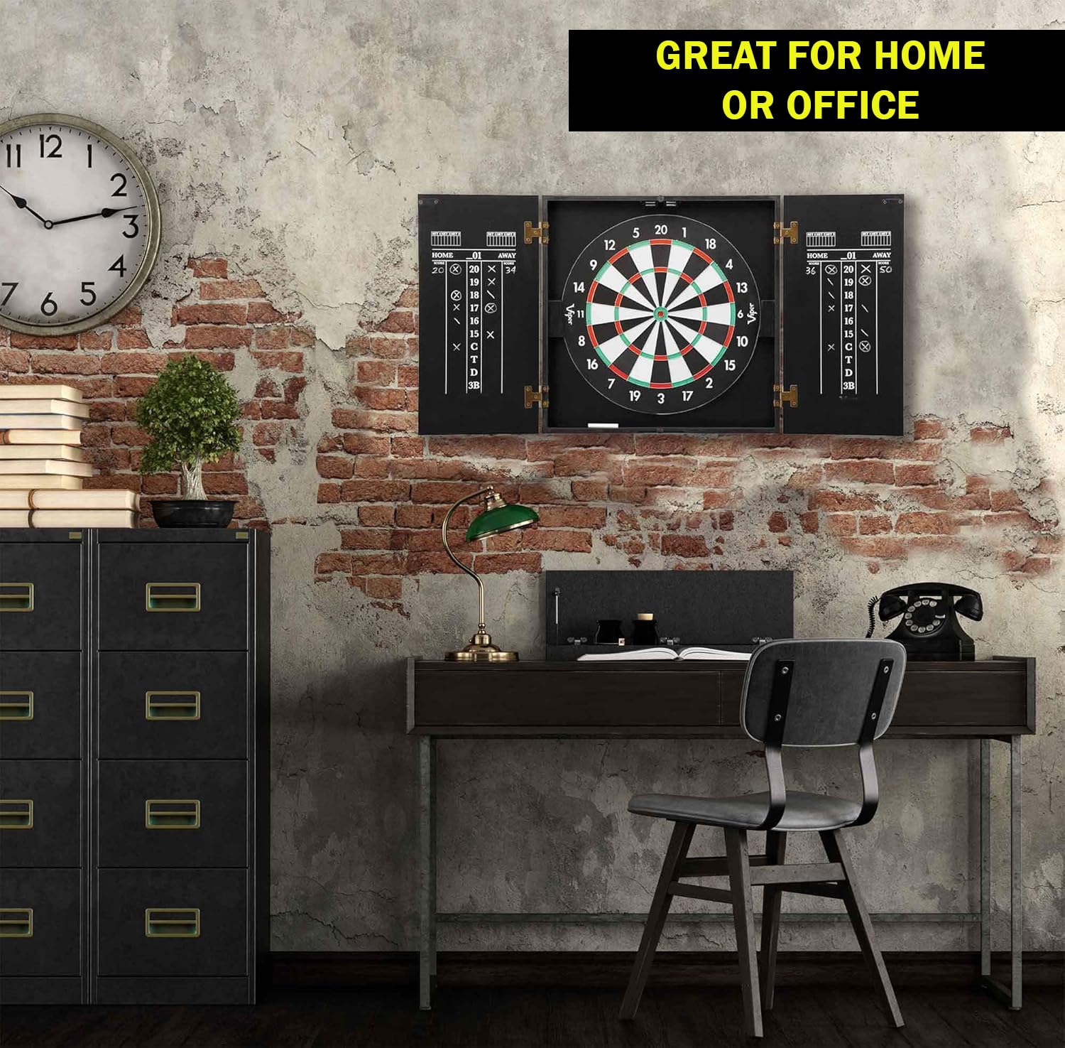 THOUSAND OAKS BARREL CO. Personalized Dartboard & Cabinet Set with 6 Steel Tip Darts - Premium Wooden Dart Board Game Set for Home, Bar, or Game Room Entertainment