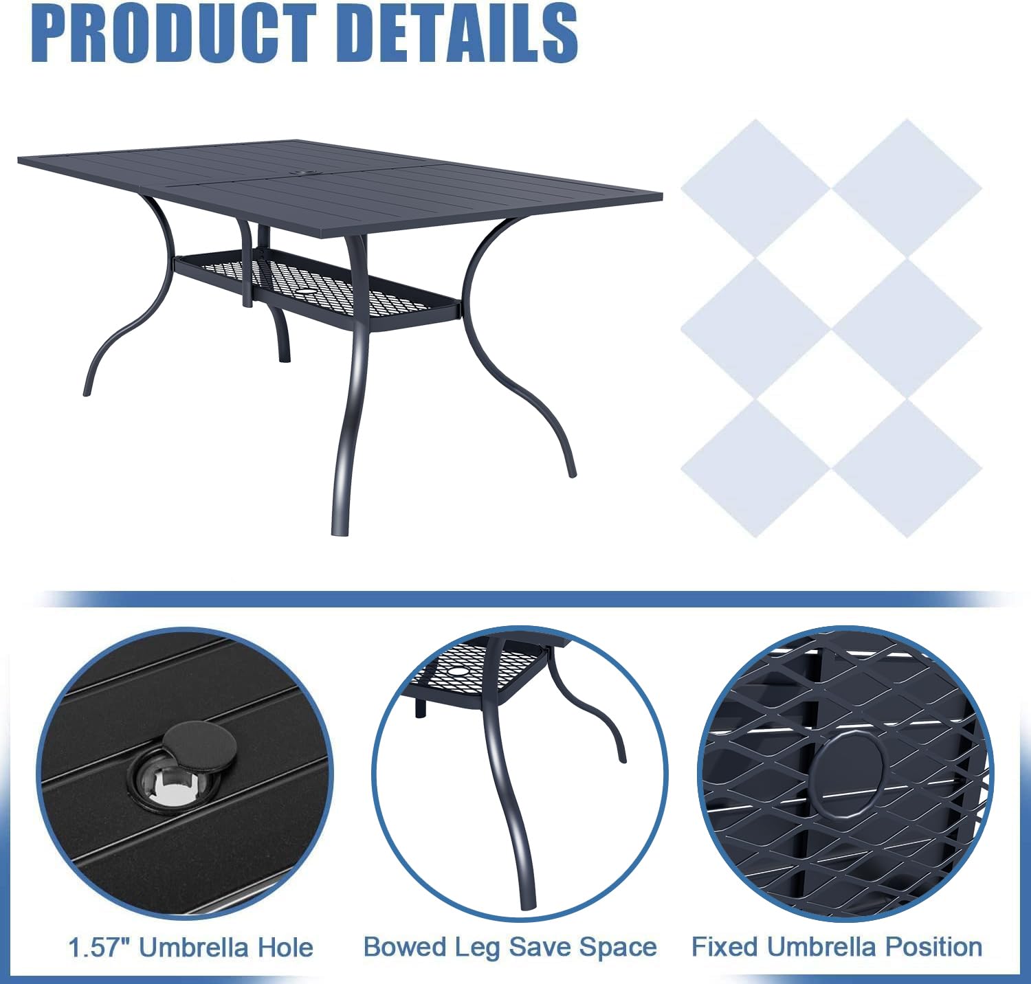 SOLAURA 7-Piece Outdoor Patio Dining Set - 6-Person Metal Swivel Chairs with Slat Table Top & 1.57
