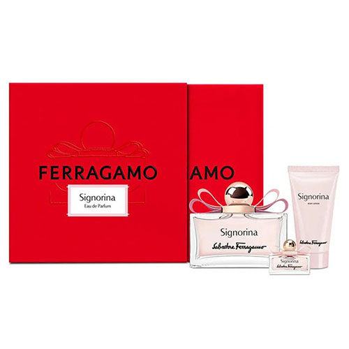 Salvatore Ferragamo Signorina 3-Piece Perfume Gift Set for Women - Floral Fragrance Eau de Toilette with Body Lotion & Shower Gel - Perfect for Birthdays, Anniversaries & Special Occasions