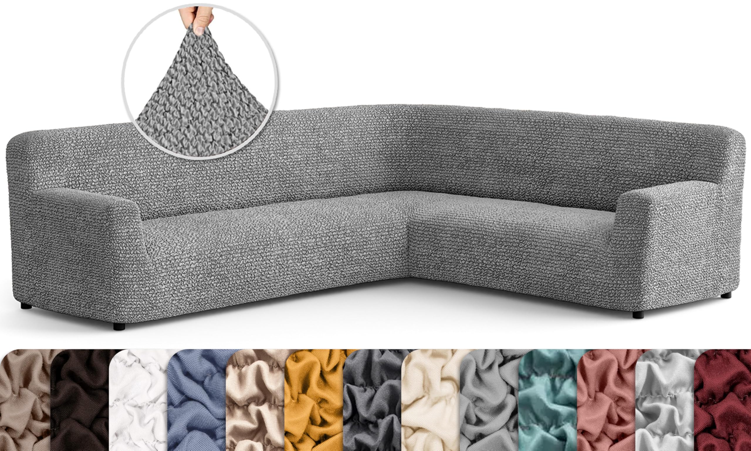 PAULATO BY GA.I.CO. Extra Large L-Shaped Sectional Sofa Cover - Washable Polyester Slipcover - 1-Piece Form Fit Furniture Protector - Microfiber Fabric - Ash Color - Perfect for Living Room, Family Room & Home Theater Seating Protection