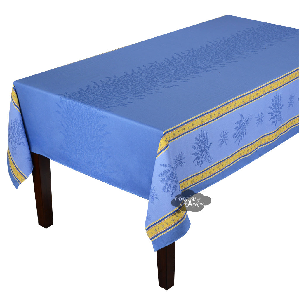 62x78 Inch Senanque Blue Double Border French Jacquard Tablecloth - Elegant Rectangular Dining Table Cover by L'Ensoleillade | Perfect for Formal Dinners, Wedding Receptions & French Country Decor
