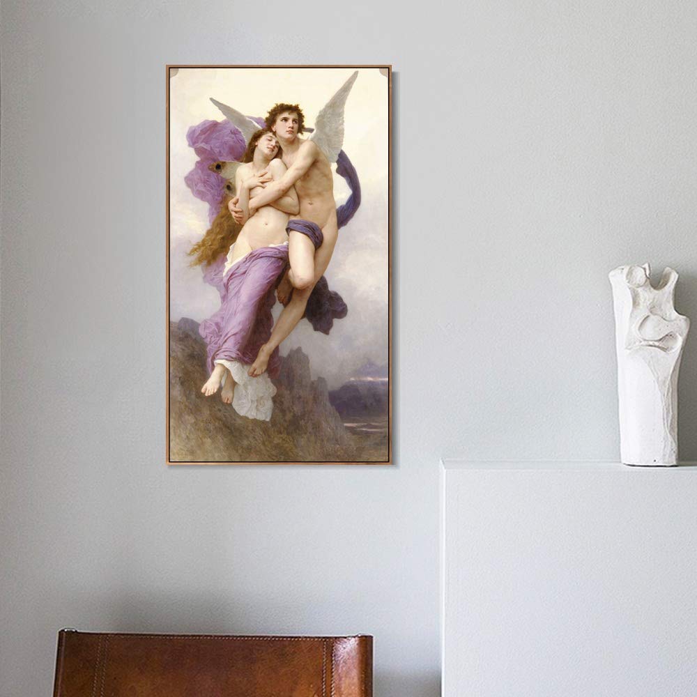 William Adolphe Bouguereau The Abduction of Psyche Framed Canvas Giclee Print - 20x36 Inch Wall Art with Wood Slim Frame for Living Room, Bedroom & Office Decor