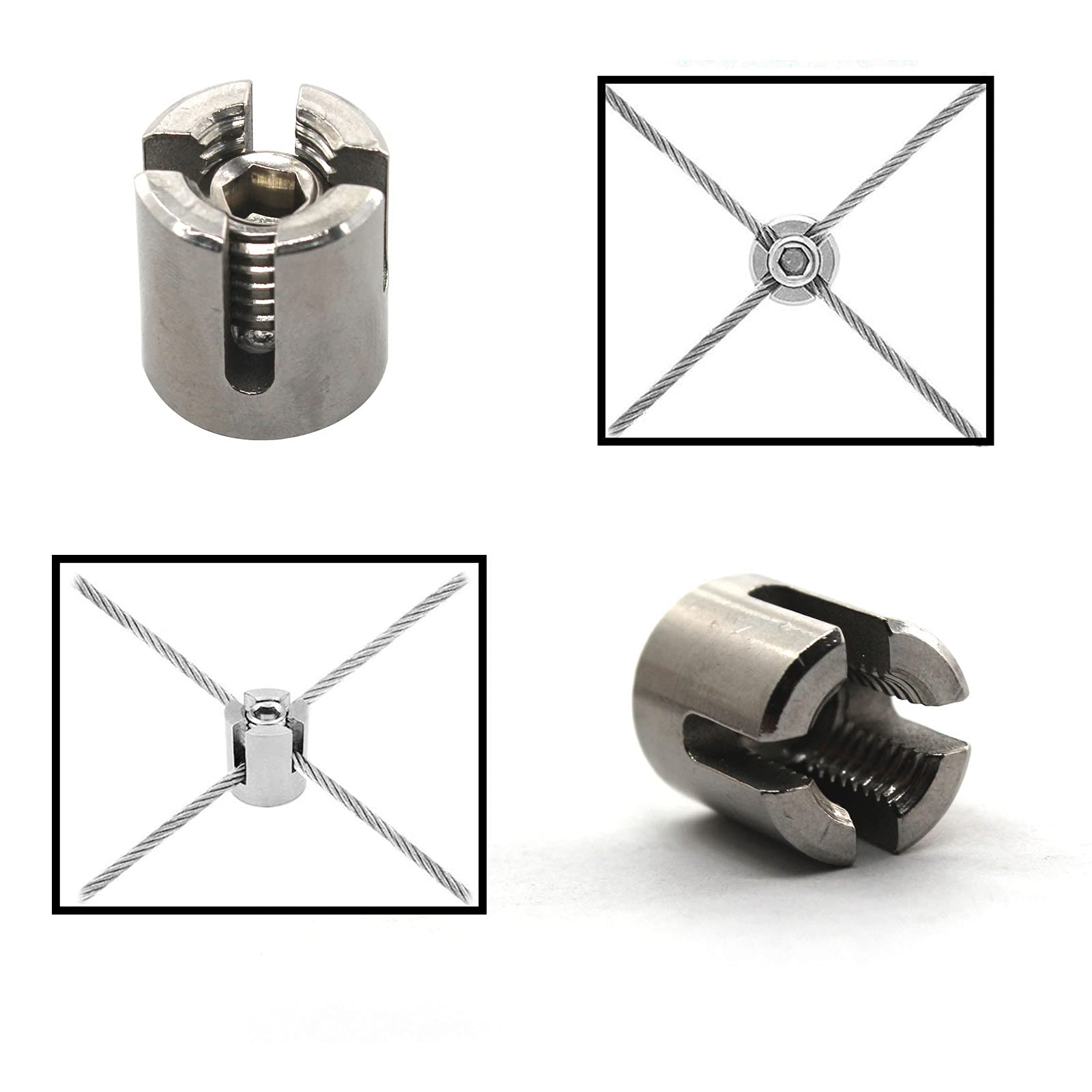 Stainless Steel M12x4mm Wire Rope Cross Clamps (4-Pack) - for Marine & Construction