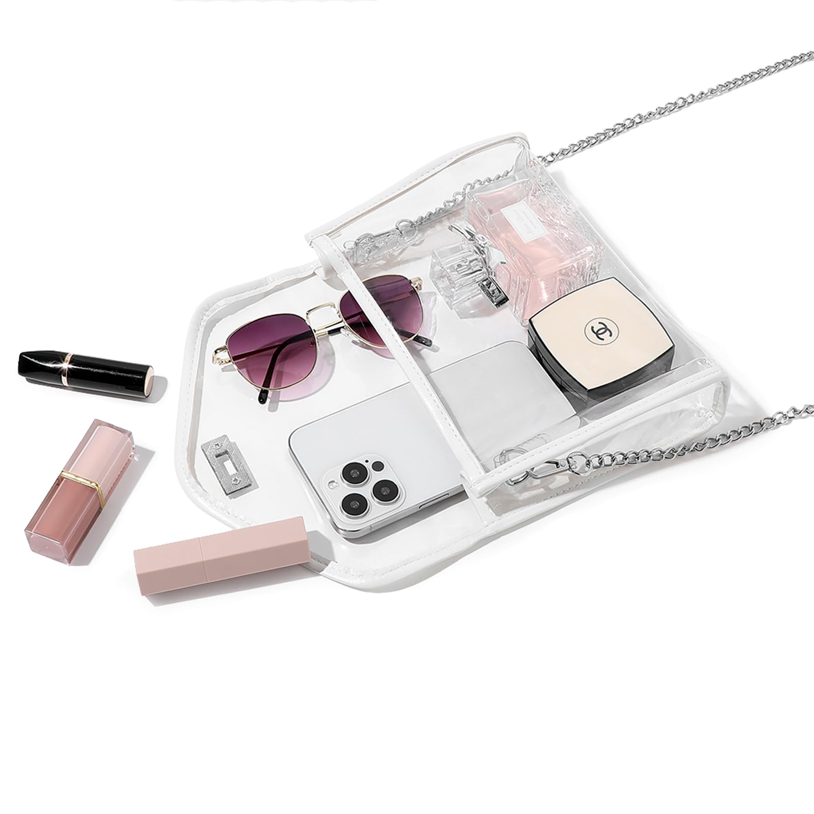 Bucosd Clear Purse for Women - Stadium Approved Transparent Crossbody Bag with Leather Trim | Perfect for Concerts, Sports Games & Festival Security Checks