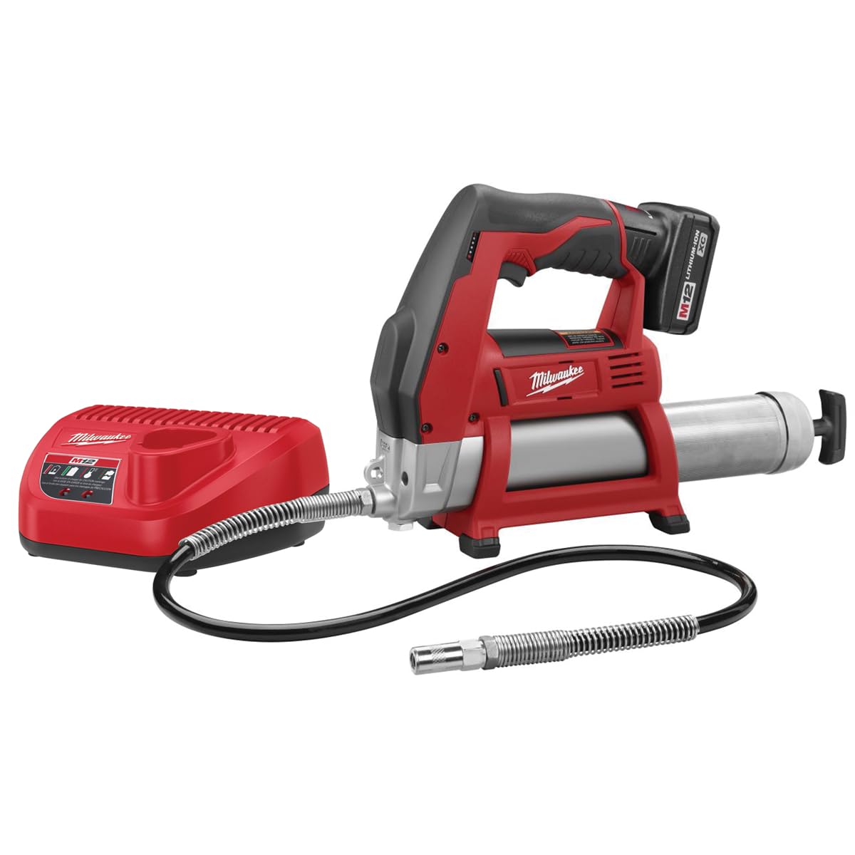 Milwaukee 2446-21XC M12 12-Volt Cordless Grease Gun - Heavy Duty Lithium-Ion Battery Powered - Perfect for Automotive, Industrial & Farm Equipment Maintenance