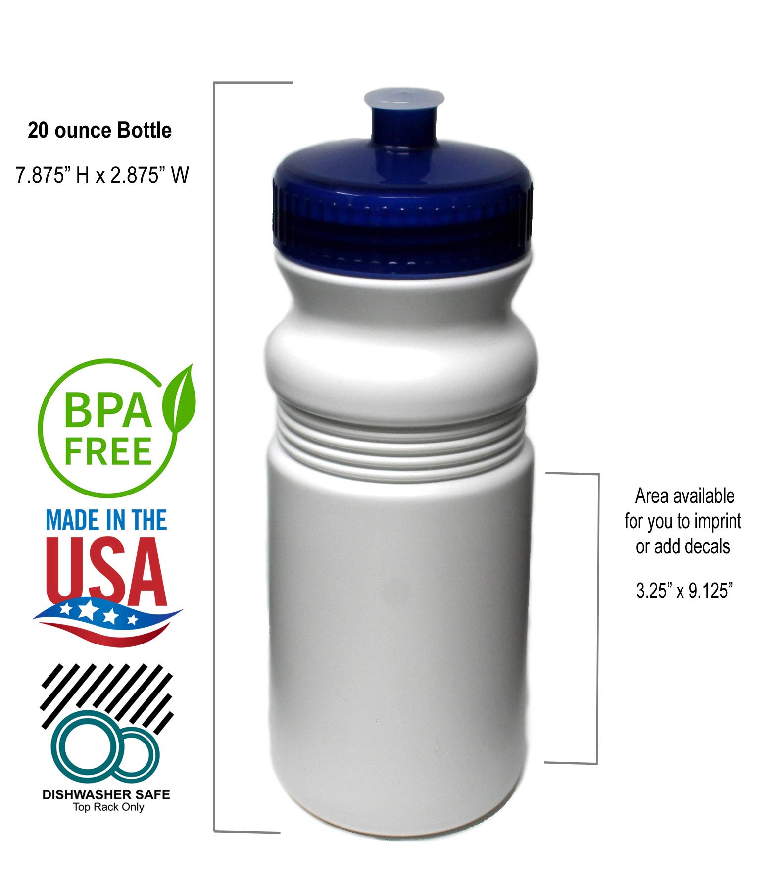 Rolling Sands 20oz BPA-Free Sports Water Bottles 100 Pack - Made in USA, Dishwasher Safe - Perfect for Gyms, Schools, Offices & Outdoor Activities