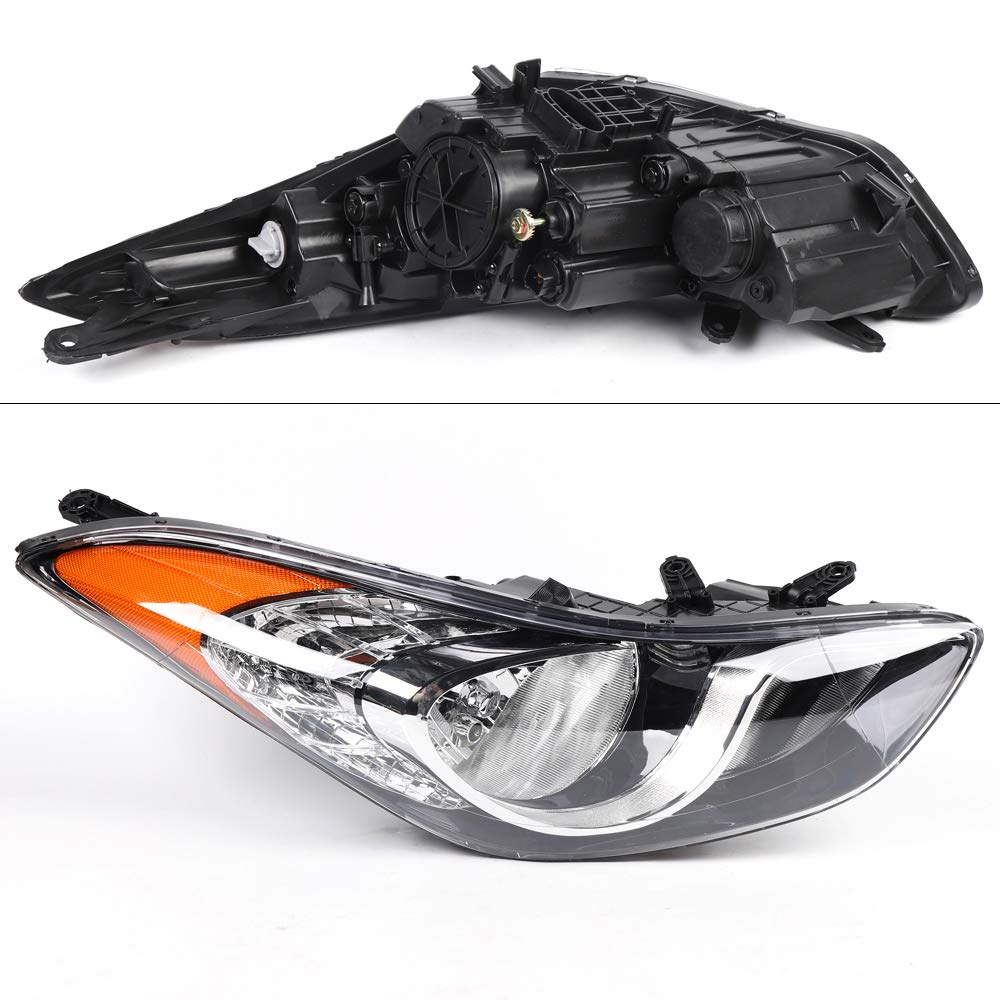 2011-2013 Hyundai Elantra Right Passenger Side Headlight Assembly - OEM Replacement Halogen Headlamp with Black Housing (Part# HY2502161) | Perfect for Night Driving & Foggy Conditions