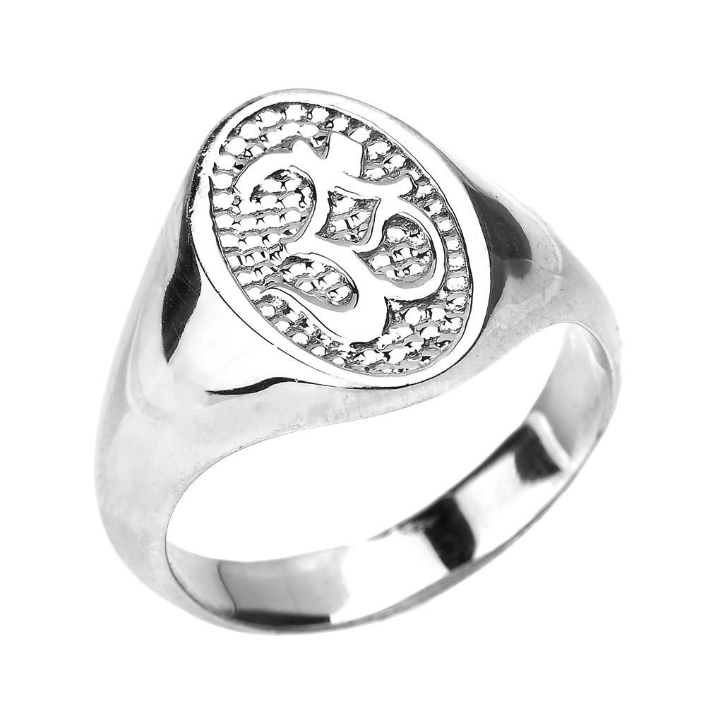 925 Sterling Silver High Polish Om Ring for Men - Spiritual Meditation Jewelry for Yoga & Mindfulness Practice