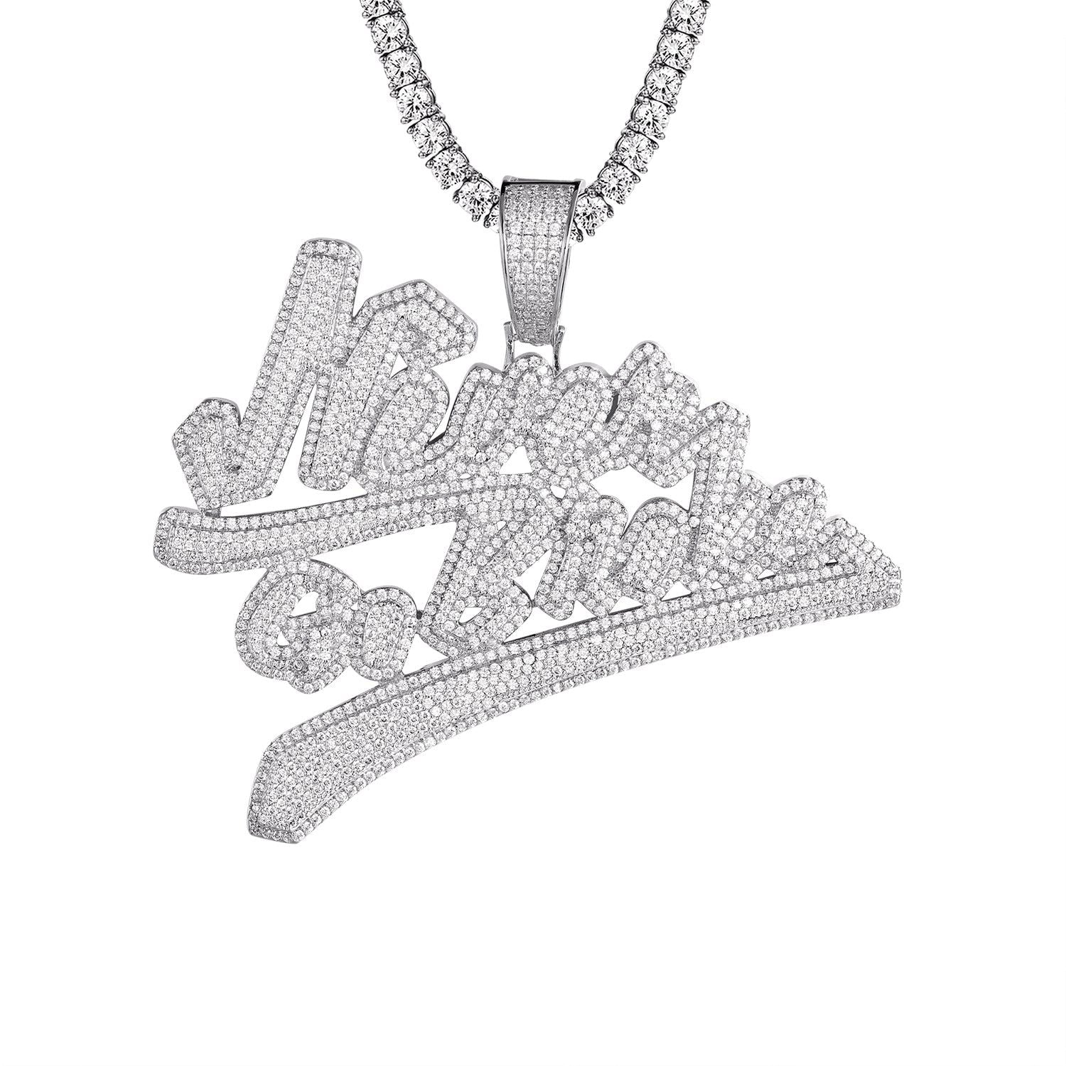 14K White Gold Tone Hip Hop Pendant Necklace - Icy Bling Jewelry for Men & Women - Perfect for Rappers, Streetwear Fashion & Gift Giving