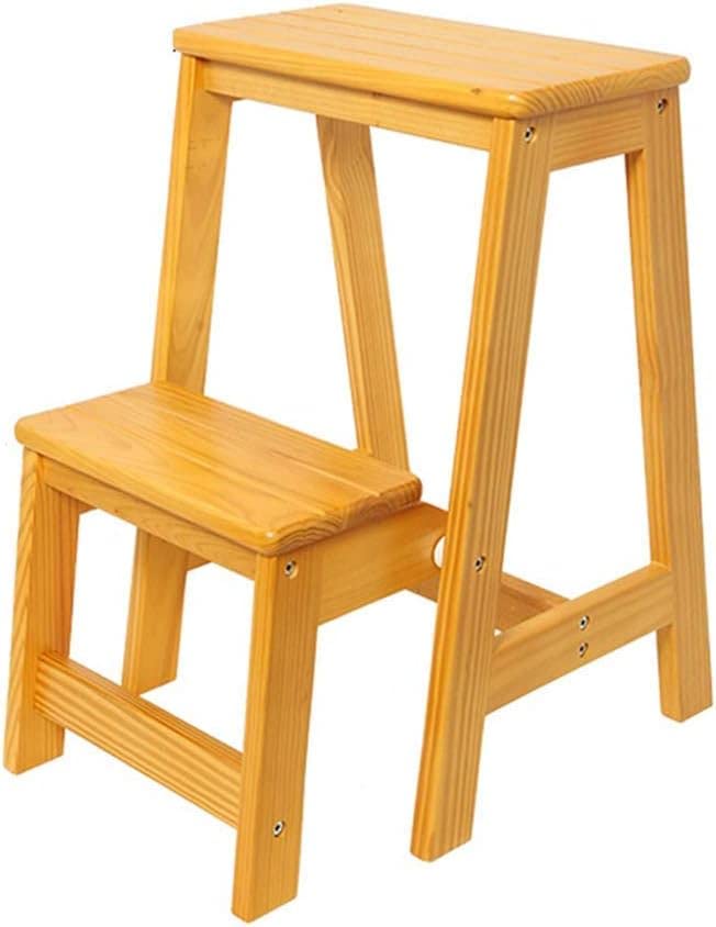 Solid Wood Folding Step Stool Ladder - Multifunctional 2ft Home Stool, Shelf & Flower Stand for Kitchen, Bathroom, Closet Organization (Color: Brown) | Space-Saving Home & Office Storage Solution