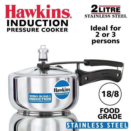 Hawkins HSS20 2L Stainless Steel Pressure Cooker - Fast & Safe Cooking for Soups, Stews, Rice & More | Perfect for Home Kitchens & Camping Trips