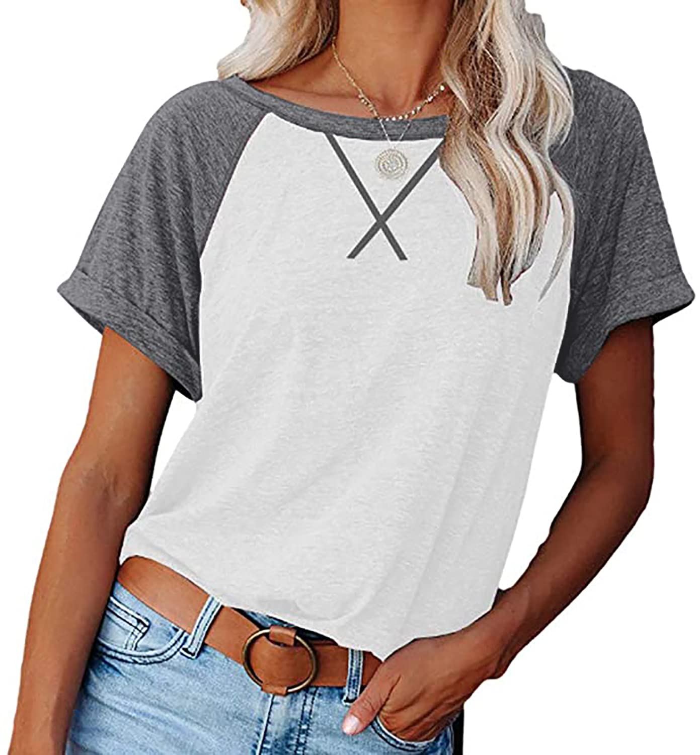 Basicspace Women's Summer Short Sleeve Tops - Casual Crewneck Loose Fit Shirts for Women | Perfect for Office, Date Night & Weekend Outings