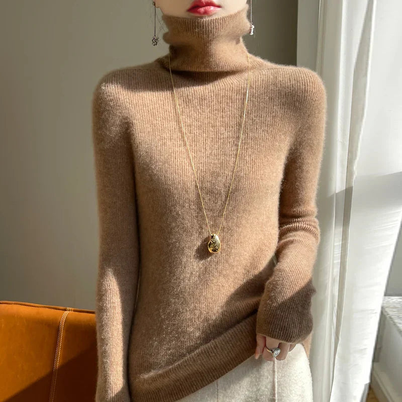 Women's Solid Turtleneck Cashmere Sweater - Soft Warm Winter Pullover for Autumn & Winter - Perfect for Office, Travel and Casual Outfits