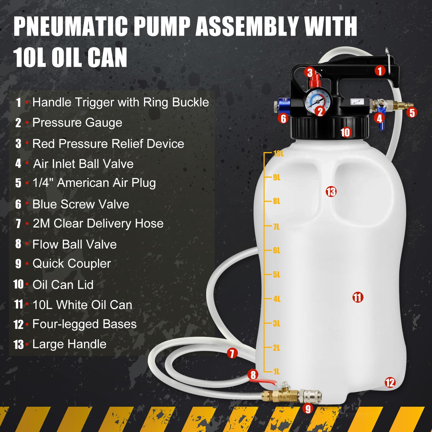 JIFETOR 10L Pneumatic Transmission Fluid Pump Extractor & Dispenser Kit - 15PCS ATF Adapters & 3PCS 1M Hose for Gear Oil Transfer - Ideal for Garage, Auto Shop & DIY Car Maintenance (ATF Fill & Evacuator Tool Set)