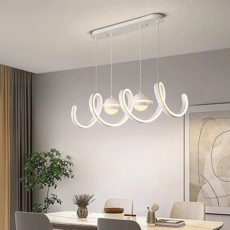 Modern Spiral Rings LED Kitchen Island Chandelier - Dimmable Hanging Light Fixture for Dining Room, Bar, Restaurant & Home Decor