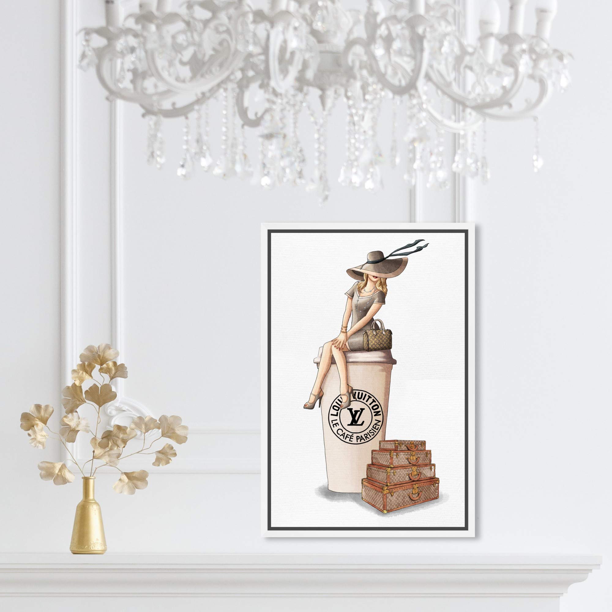 Oliver Gal Artist Co. 'Cafe au Lait Paris' Fashion Wall Art Print - 10x15 Inch Brown Framed Canvas - Handbag & Home Decor - Perfect for Living Room, Bedroom or Office Décor