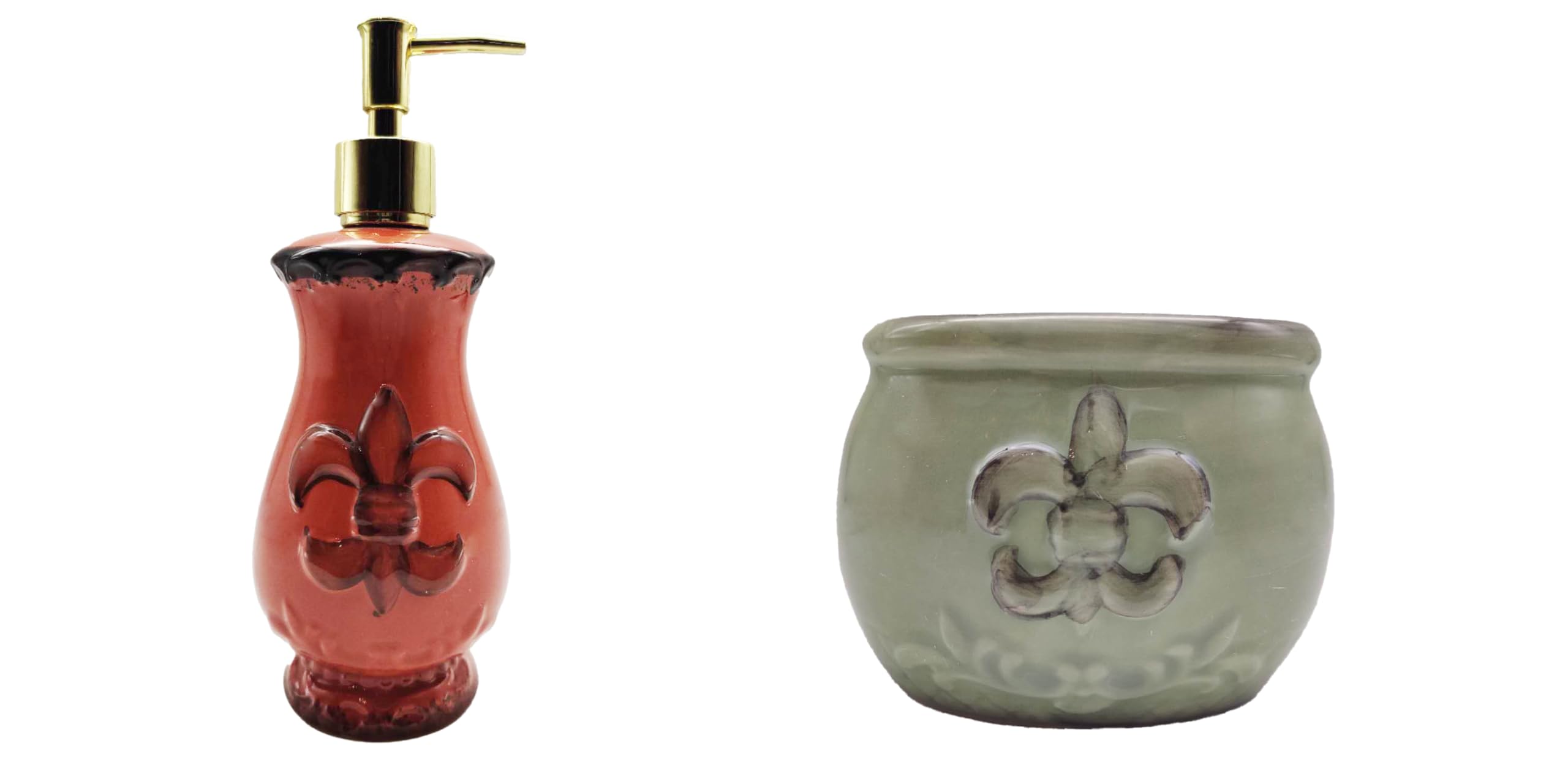 ACK Tuscany Colorful Hand Painted Fleur De Lis Canister Set - 4 Piece Kitchen Storage Containers (10x14x15 Inch) - Perfect for Flour, Sugar, Coffee & Tea Storage - Elegant Soap Dispenser and Sponge Holder for Tuscan Style Kitchens
