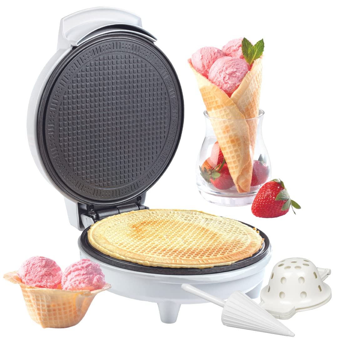 Electric Waffle Cone and Bowl Maker - Nonstick Waffler Iron Machine for Homemade Ice Cream Cones, Sundaes & Desserts | Includes Shaper Roller & Bowl Press | Perfect DIY Treat for Kids & Adults | Great for Parties, Gifts & Home Dessert Making