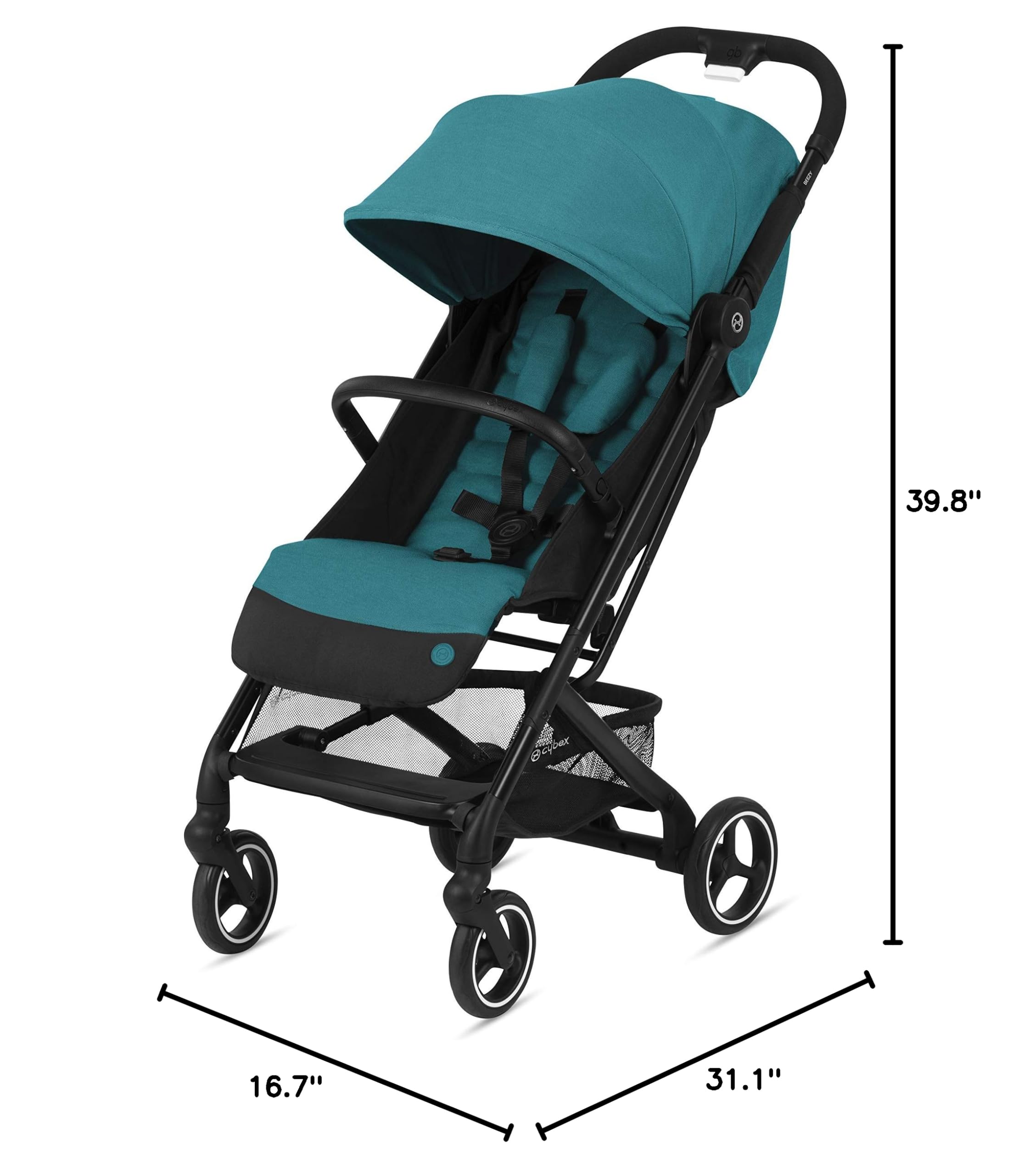 CYBEX Beezy Lightweight Compact Fold Travel Stroller for Baby - Compatible with All CYBEX Infant Car Seats, Stands Upright for Storage, Multiple Recline Positions, Easy to Carry - River Blue | Perfect for Air Travel, City Walks & Everyday Use