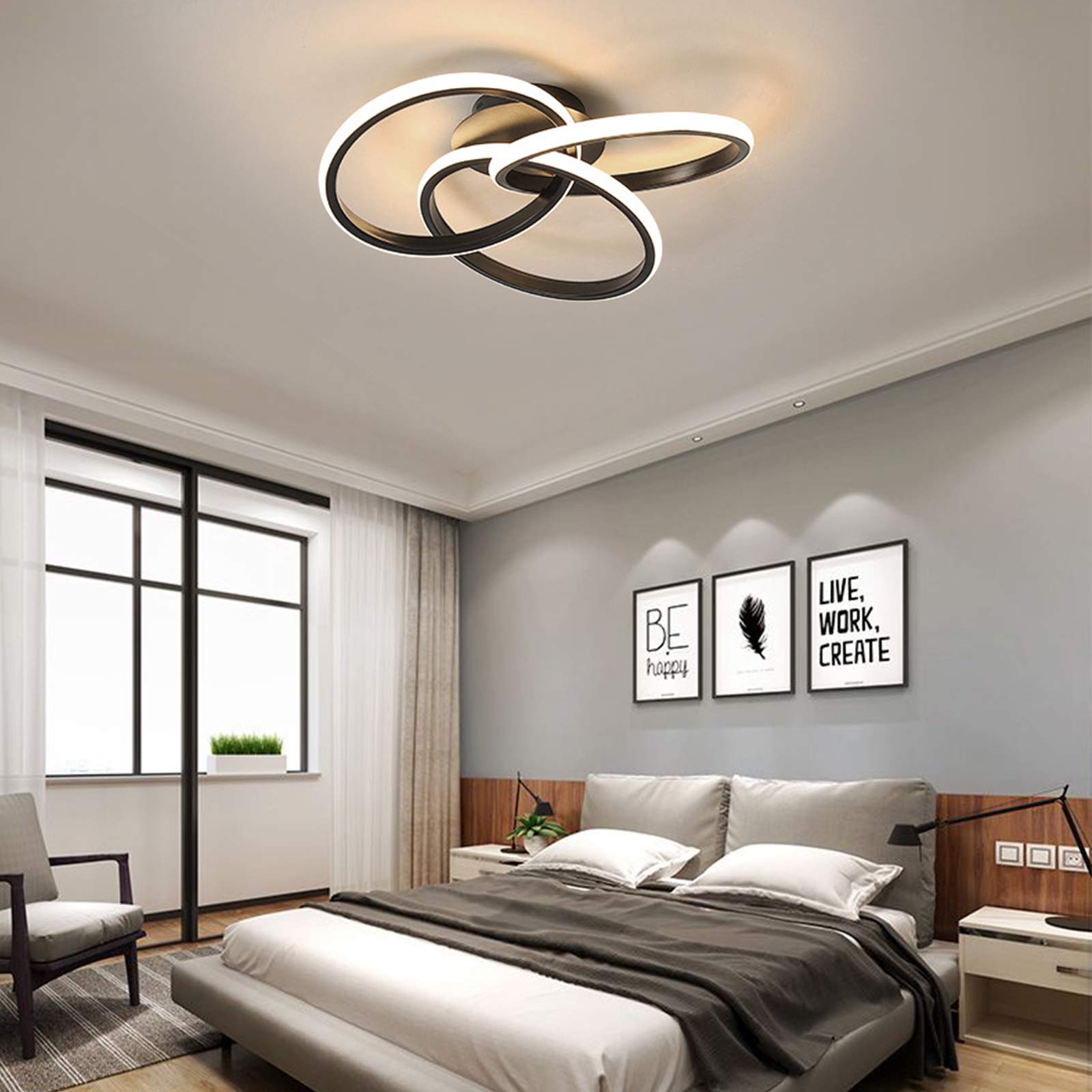 YIYIBYUS Modern Black LED Ceiling Light Fixture 52cm 30W with Remote Control & Stepless Dimming for Bedroom, Kitchen, Living Room – Energy-Efficient Lighting Solution