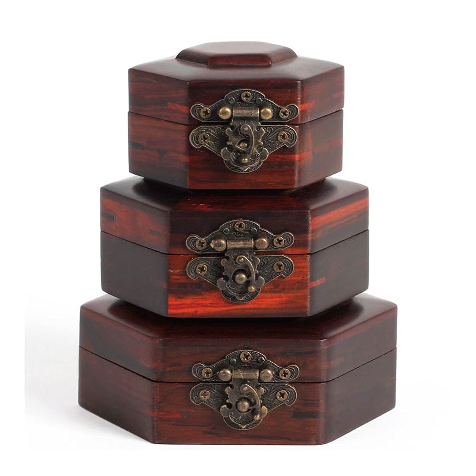 Zongshengshop 3-Piece Wooden Jewelry Box Set - Antique Treasure Chest Display Case for Rings, Necklaces & Keepsakes - Elegant Decorative Storage for Bedroom, Dresser & Gift Giving