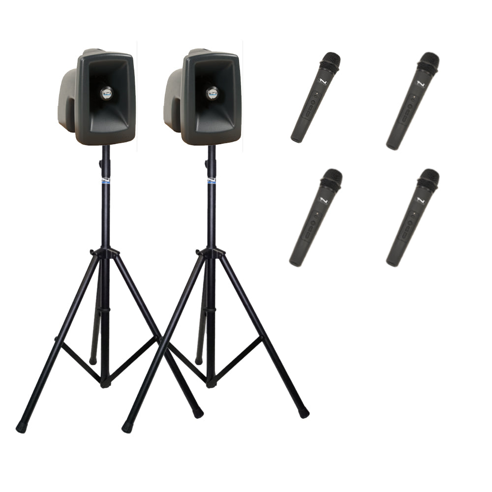 Anchor Audio MegaVox Pair (U4, COMP) Portable PA System with 4 Wireless Microphones - Perfect for Outdoor Events, Weddings, and Public Speaking