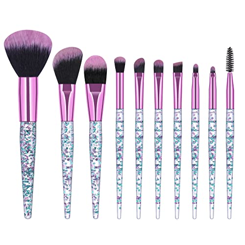 Glitter Makeup Brush Set - Vegan Eyeshadow, Blush & Lip Brushes with Crystal Handle for Face & Eye Makeup | Perfect for Party, Wedding & Special Occasion Looks