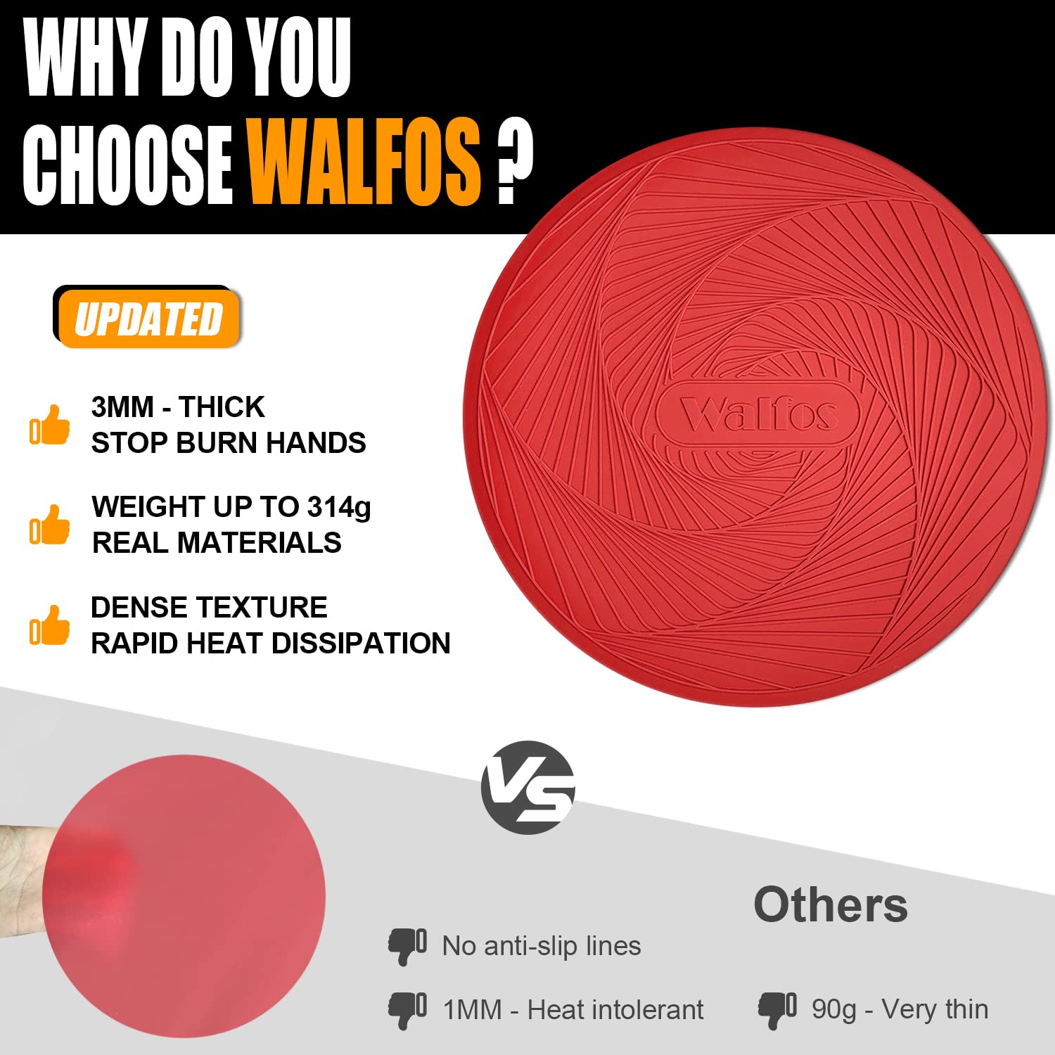 Walfos 12-Pack 10 Inch Silicone Microwave Mats - Non-Slip Heat Resistant Splatter Cover & Trivet for Kitchen - Perfect for Microwave, Oven, Hot Pans & Pots (Red) - Keep Countertops Clean While Cooking & Serving Hot Dishes