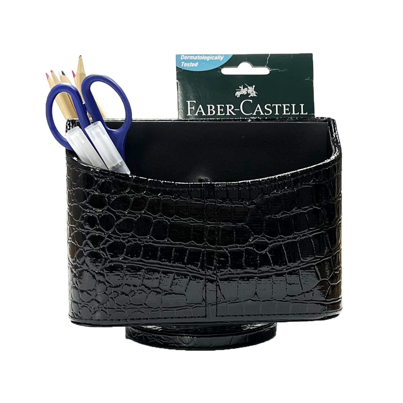 360° Rotatable PU Leather Remote Control Organizer with Crocodile Pattern - TV Guide, Mail & Media Desktop Caddy Holder (Black) - Perfect for Living Room, Home Theater & Office Organization