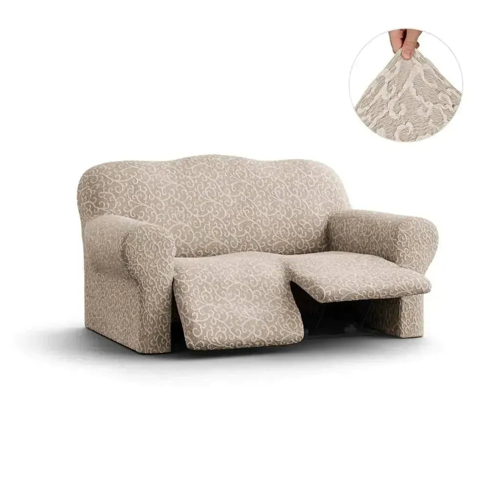 2 Seater Recliner Slipcover - Jacquard 3D Collection Sofa Cover | Stretchable Furniture Protector for Living Room, Bedroom & Home Decor