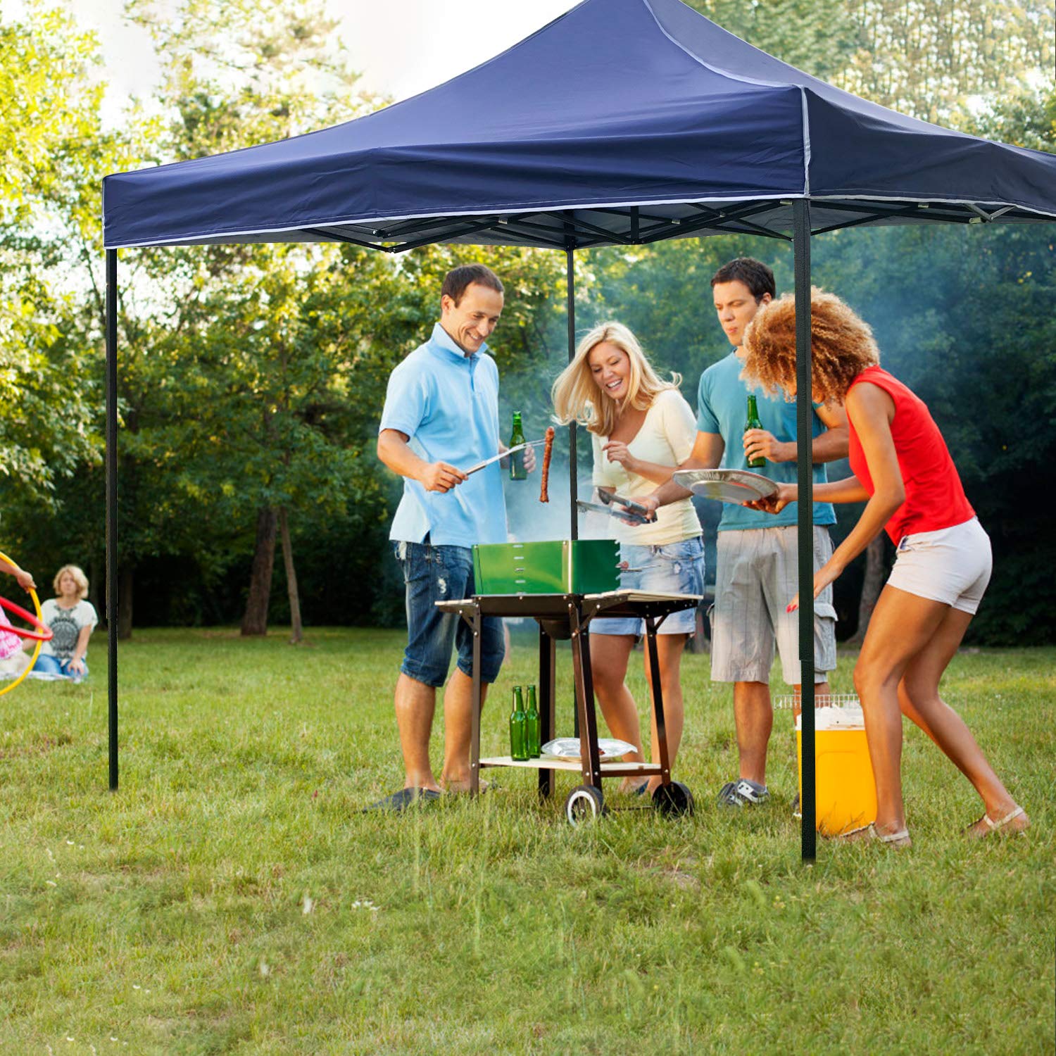 10x10 Pop Up Canopy Tent - Instant Folding Portable Outdoor Gazebo with Backpack Bag | Sun Shade Shelter for Parties, Weddings & Beach Events | Better Air Circulation Design (Blue)