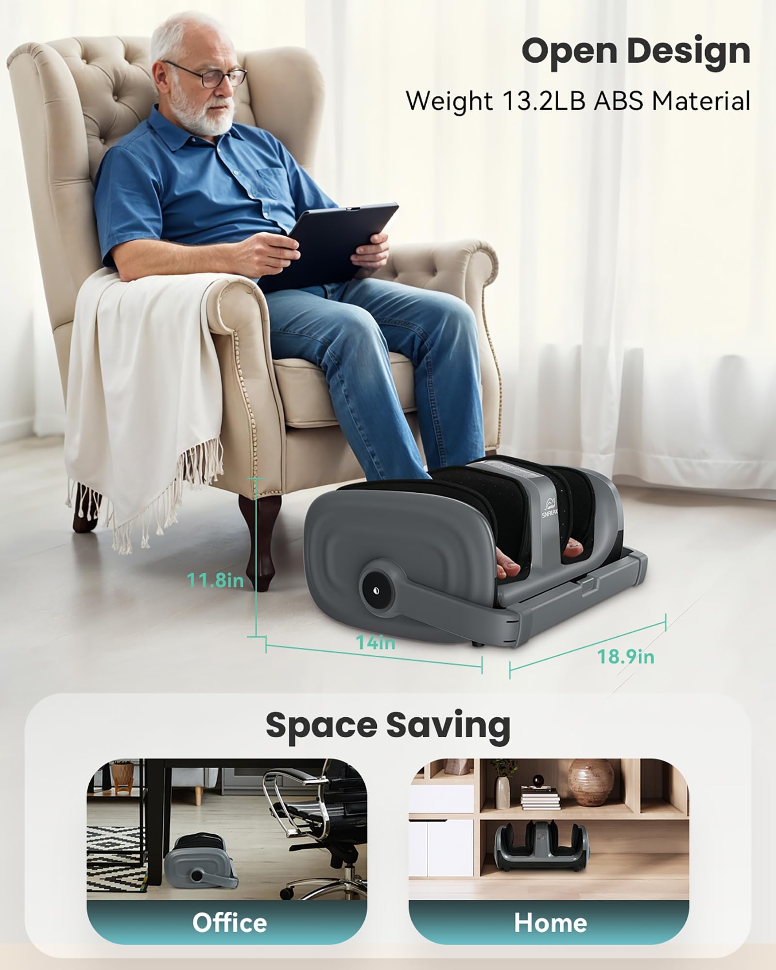 Snailax Shiatsu Foot Massager with Heat and Remote Control - Electric Foot Massager Machine for Men & Women, 3-Level Kneading, Vibration & Compression - Fits Shoe Size up to 13 - Perfect for Home Relaxation, Office Stress Relief & Gift Giving