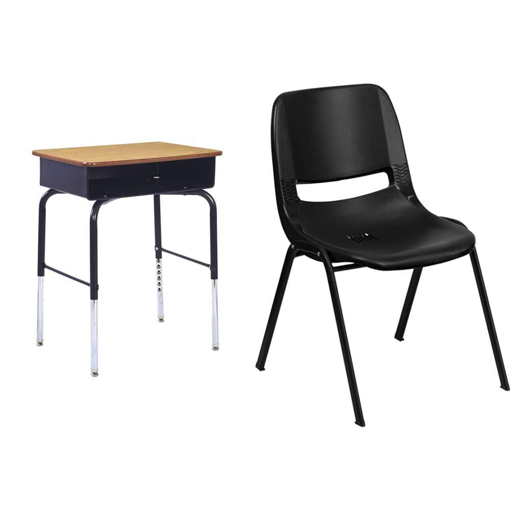 ECR4Kids 24x18 Inch Student Desk with Flash Furniture 440 lb Capacity Ergonomic Stackable Shell Chair - Perfect for Classrooms, Home Study & Office Use