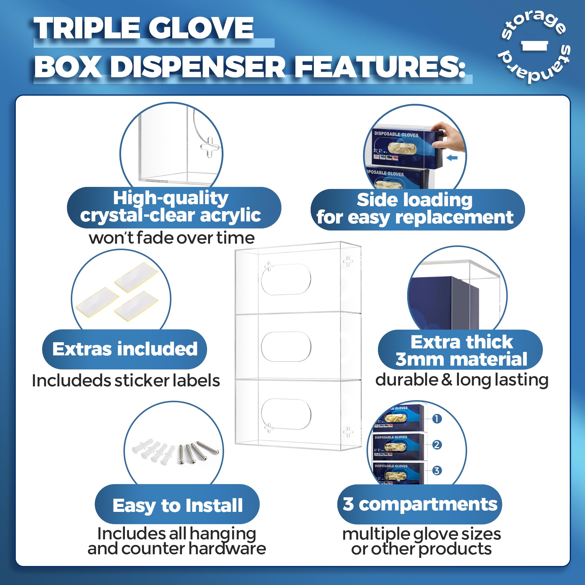 Wall Mount Glove Dispenser for Medical & Kitchen Use - 16.5x10x3.5 Inches