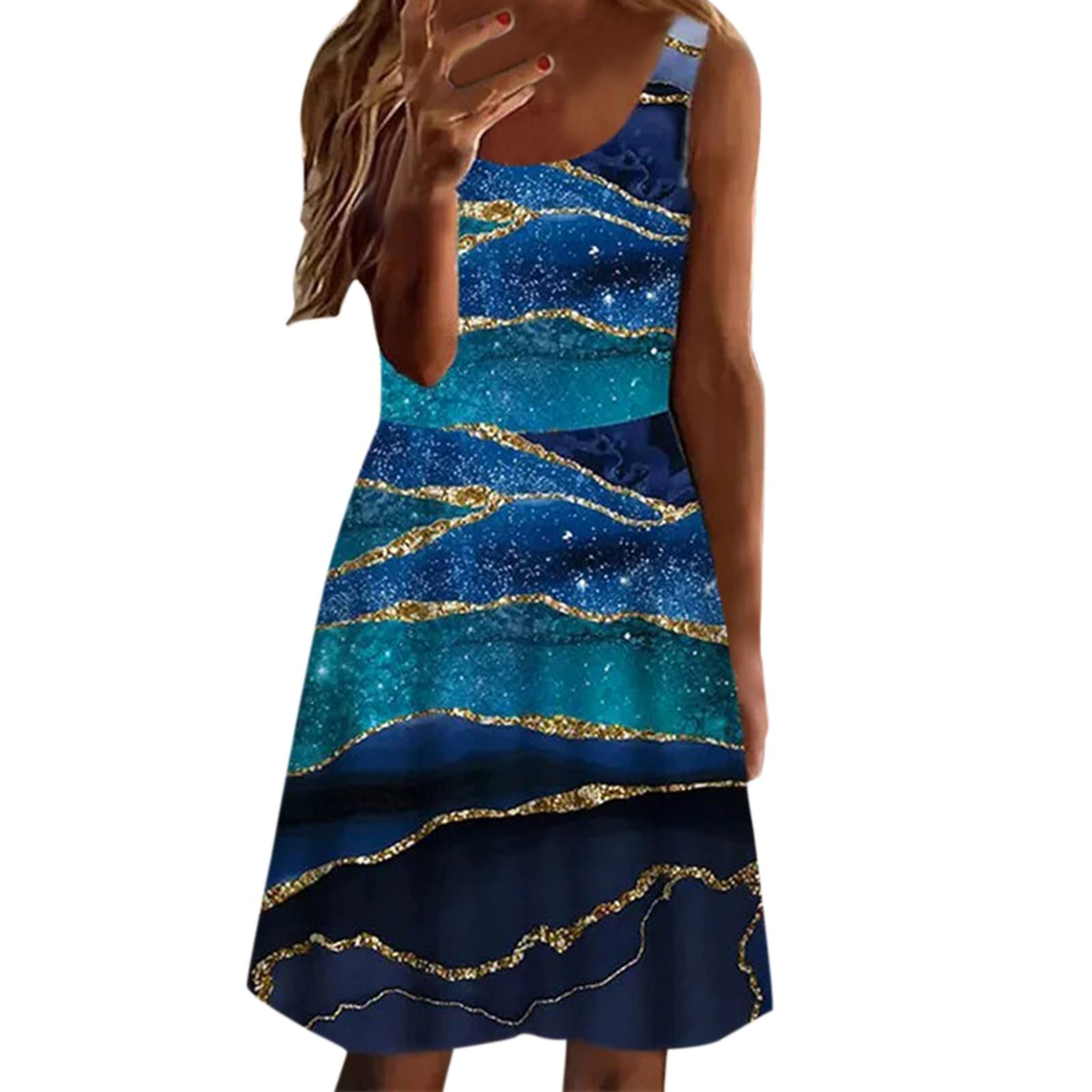 Women's Casual Sleeveless Print A-Line Dress - Summer Spring Daily Wear, Resort Vacation Outfit, Black Floral Dress for Women | Perfect for Beach Trips, Brunch Dates & Summer Parties