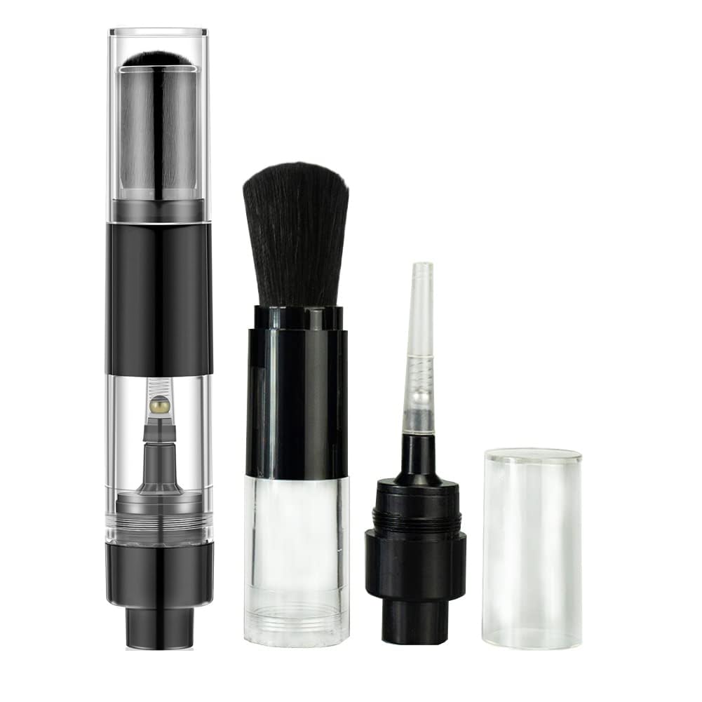 Refillable Powder Brush with Spray Applicator - Travel Blush & Contour Kit for Flawless Makeup (Black)
