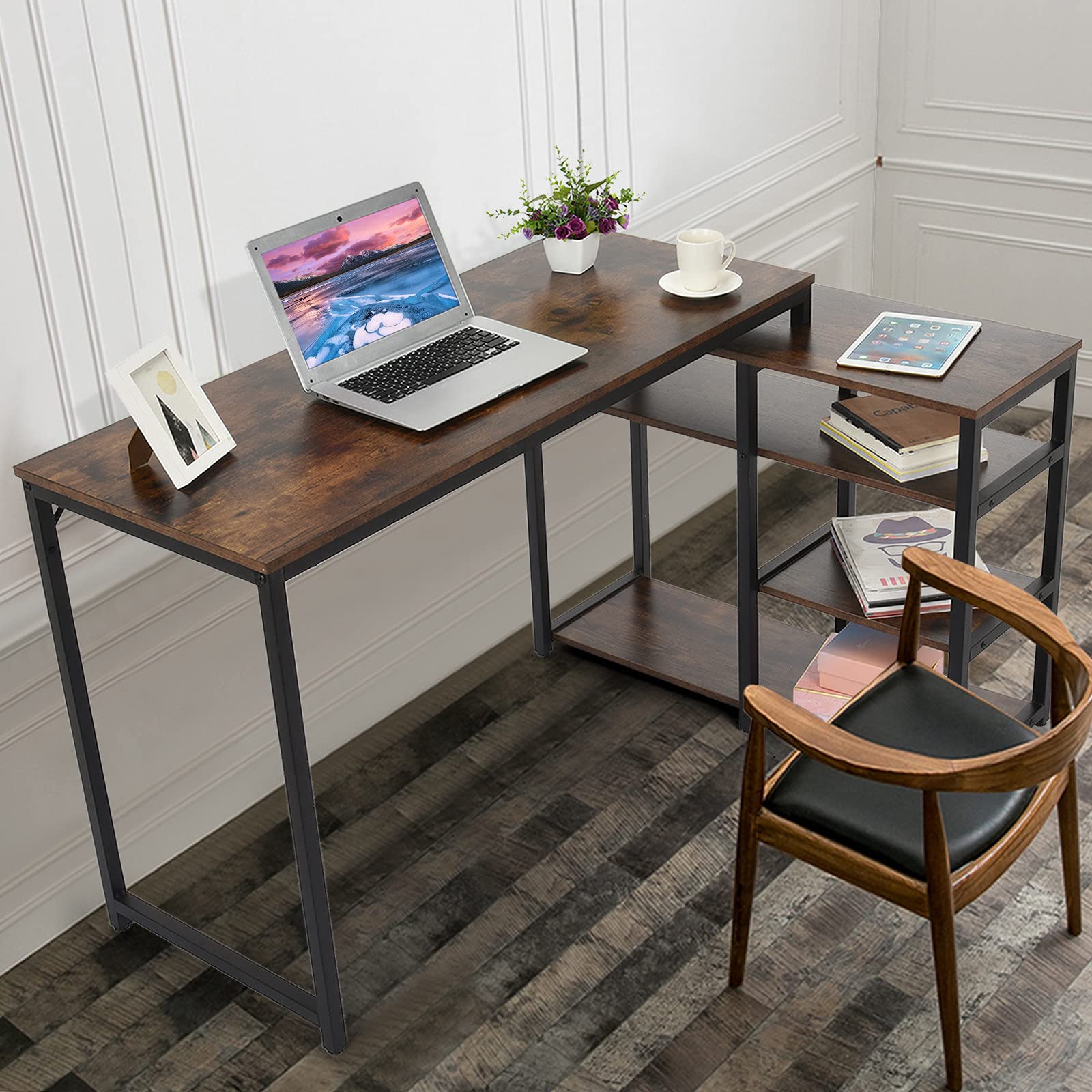 L Shaped Computer Desk with Storage - Corner Gaming & Writing Desk, Industrial Workstation Table with Cabinet for Home Office & Study | Perfect for Small Spaces, Gaming Setup & Remote Work