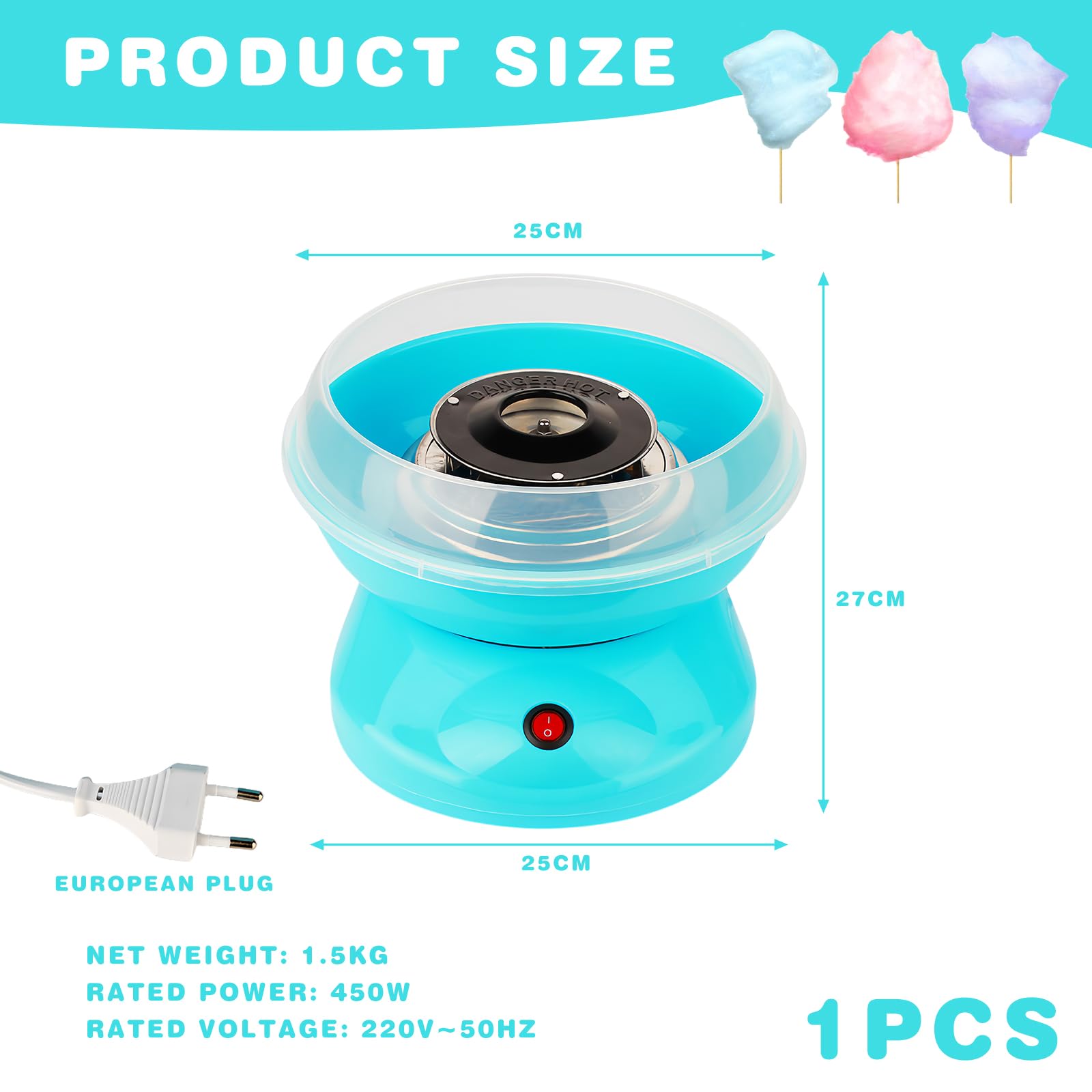 Portable 450W Retro Cotton Candy Machine for Birthday Parties, Carnivals & Events - Easy to Use Candy Floss Maker for Home & Commercial Use