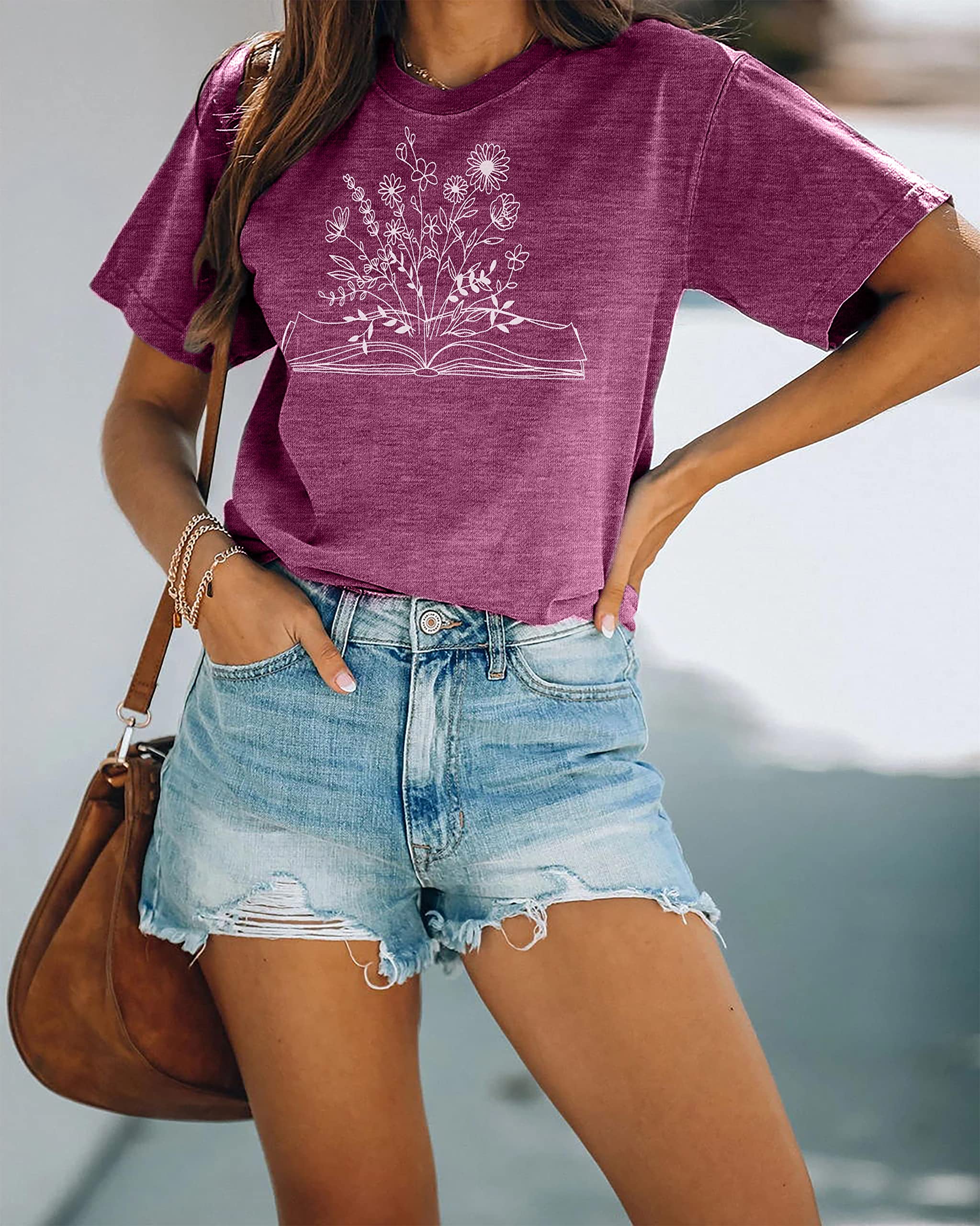 Funny Book Lovers T-Shirt for Women - Wildflowers & Reading Design - Cute Teacher Tee - Short Sleeve Cotton Top | Perfect Gift for Bookworms, Librarians & Educators