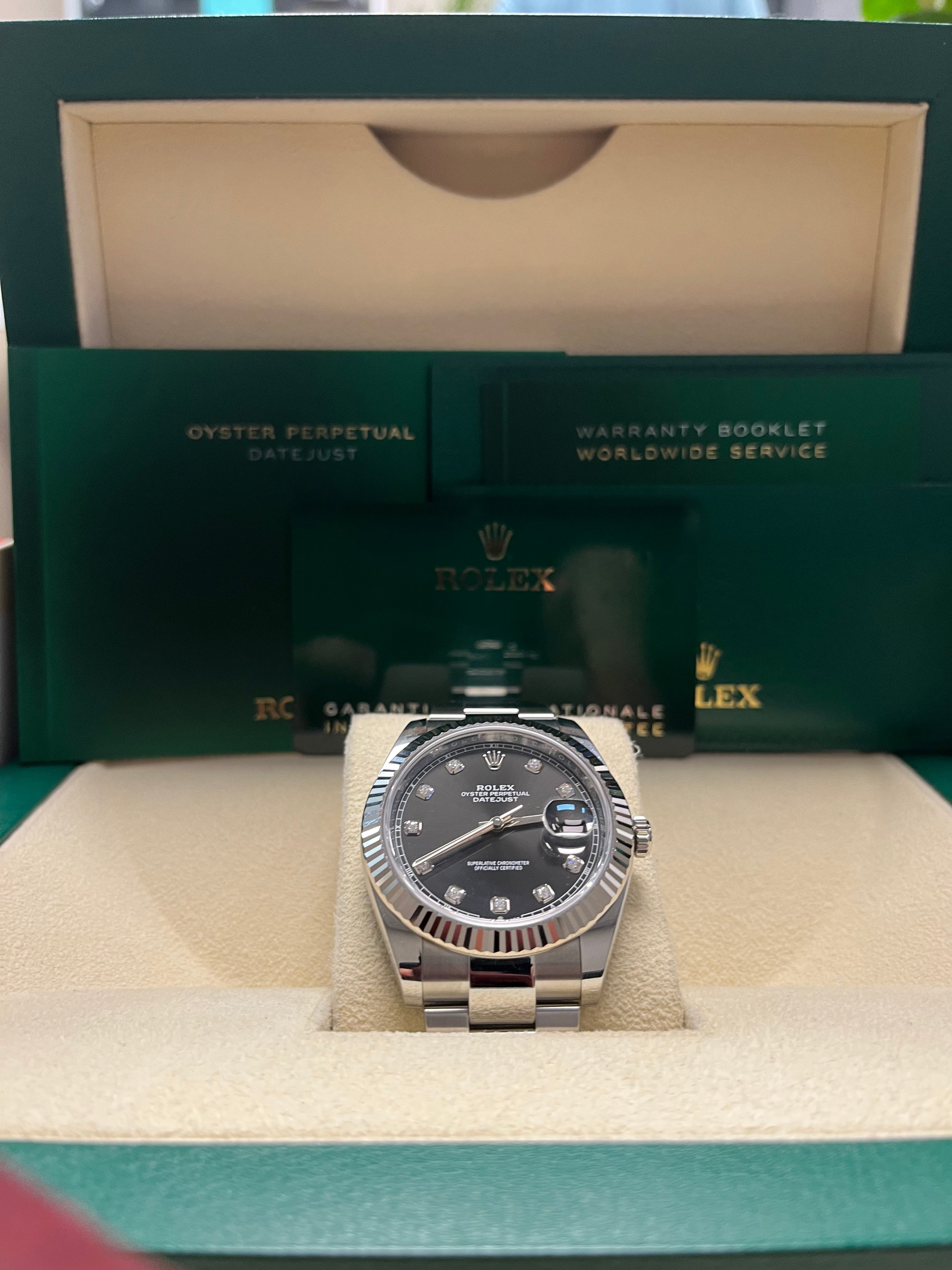 Rolex Datejust 41 Stainless Steel & White Gold Watch - Fluted Bezel, Black Diamond Dial, Oyster Bracelet (Ref.126334) | Luxury Men's Dress Watch for Business & Formal Occasions