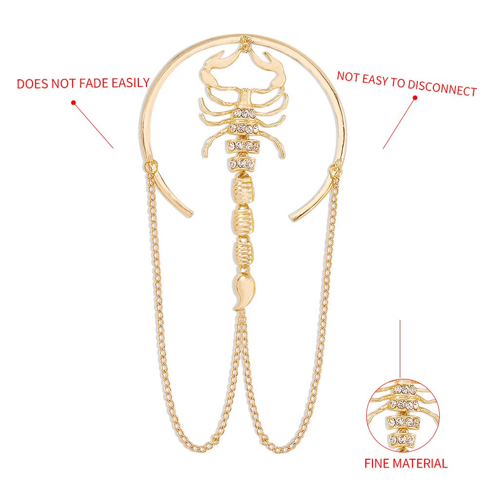 **Gothic Scorpion Arm Cuff Bracelet for Women - Adjustable Chain Tassel Armlet, Half Open Minimalist Bangle in Gold - Perfect for Halloween, Cosplay, and Gothic Fashion**