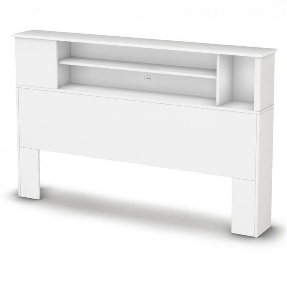 South Shore Vito Bookcase Headboard - Queen Size, Pure White Finish | Stylish Space-Saving Storage Solution for Bedrooms & Small Spaces