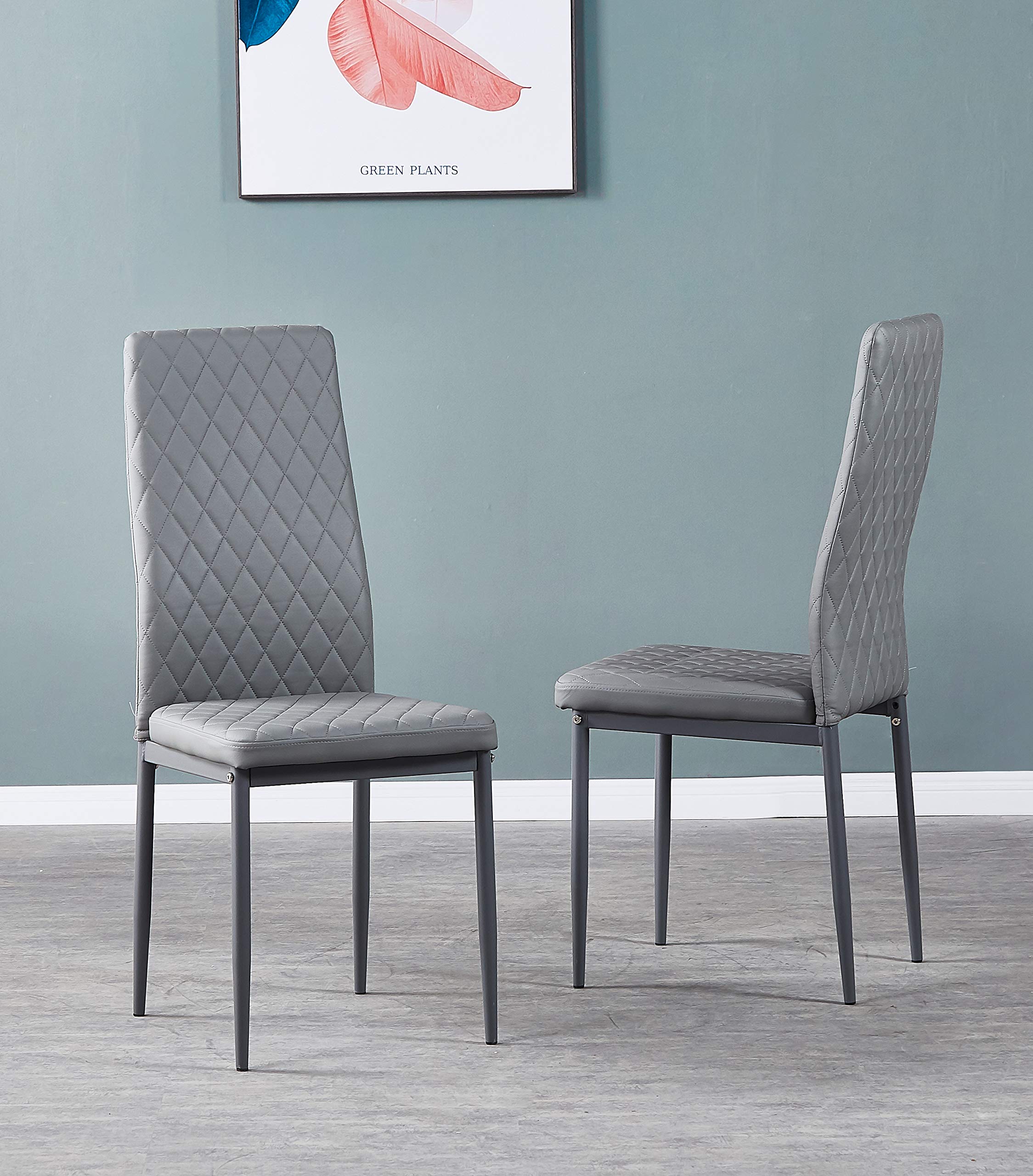 4-Piece High Back Upholstered Dining Chairs Set with Steel Frame - PU Leather Kitchen & Conference Chairs for Home, Office (Light Gray) | Easy to Clean, Modern & Comfortable Seating for Dining Room, Kitchen, Meetings