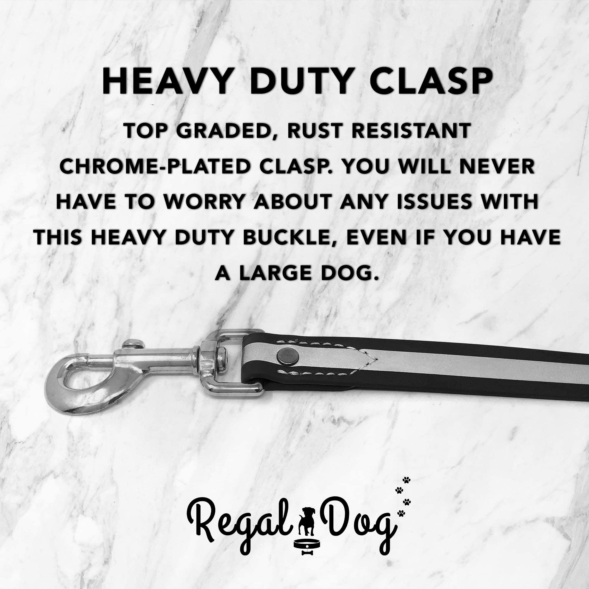 Regal Dog Products Large Blue Reflective Dog Collar and Leash Set - Waterproof Biothane Dog Collar with Heavy Duty Double Buckle, D Ring & 5ft Leash - Perfect for Medium & Large Dogs - Ideal for Night Walks, Hiking, and Outdoor Adventures