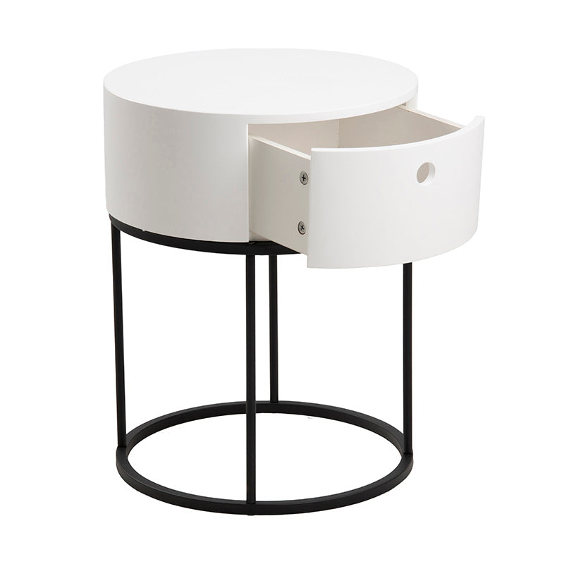 Modern POLON Bedside Table 40cm - White & Black Nightstand with Storage Shelf for Bedroom, Living Room, or Office
